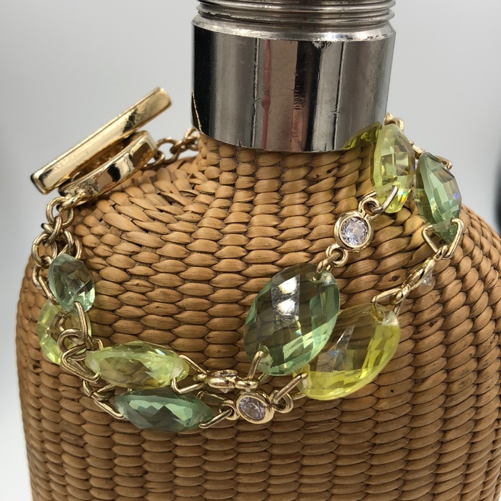 Anne Klein Green Gemstone Gold Toggle Bracelet